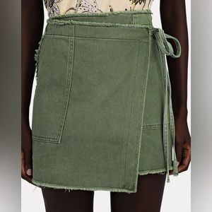 Le Superbe It’s a Wrap green cotton skirt with raw hem and pockets